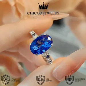 Cincin wanita dengan batu safir biru model telur merpati cincin zirkon biru bergaya kerajaan yang mewah dan mudah dipadukan Cocok untuk pesta sehari-hari hadiah menyatakan cinta dan lamaran CHIC&COkualitas tinggi grade VVS1 garansi 1 tahun dukung COD224