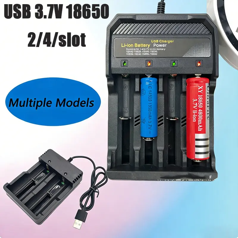 Pengisi Daya Baterai USB 3.7V 18650 2/4Slot Pengisian Cepat 2A Universal Lithium Li-Ion USB Plug Alat Pengisi Daya