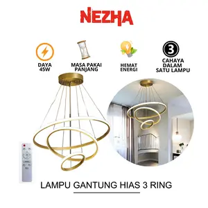 Lampu Gantung Hias Mewah Luxury Premium Minimalis Modern Aesthetic Estetik 3 Ring Pendant LED - Hitam
