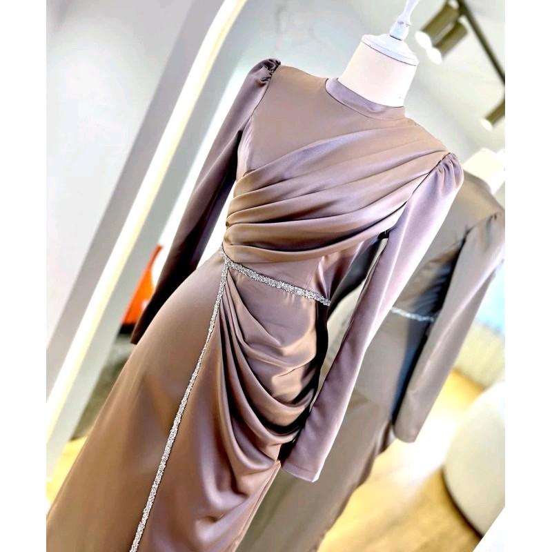 Salsa Dress - Dress kondangan kekinian - dress turki - dress lebaran - dress Bridesmaid -Gamis Pesta Wanita Muslim Gaun Remaja Simple Mewah - dress Satin Payet Rempel 8