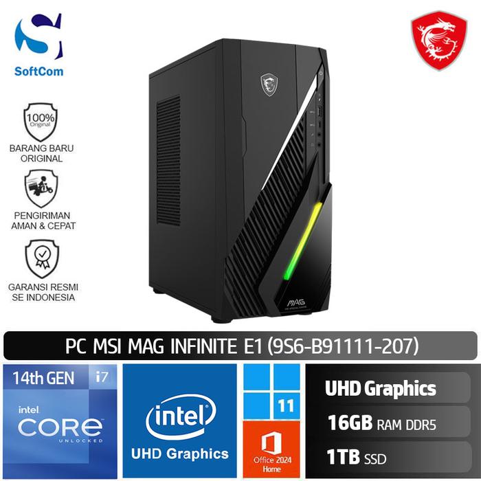 Gambar MSI PC MAG INFINITE E1 207 i7 14700/16GB/1TB SSD/W11 dari SOFTCOM Official Store Kota Medan Tokopedia