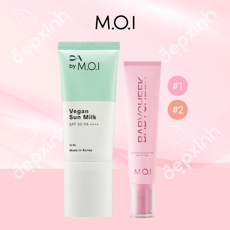Combo Kem chống nắng thuần chay DA by M.O.I 50ml và Má hồng sữa Baby Cheek 8ml