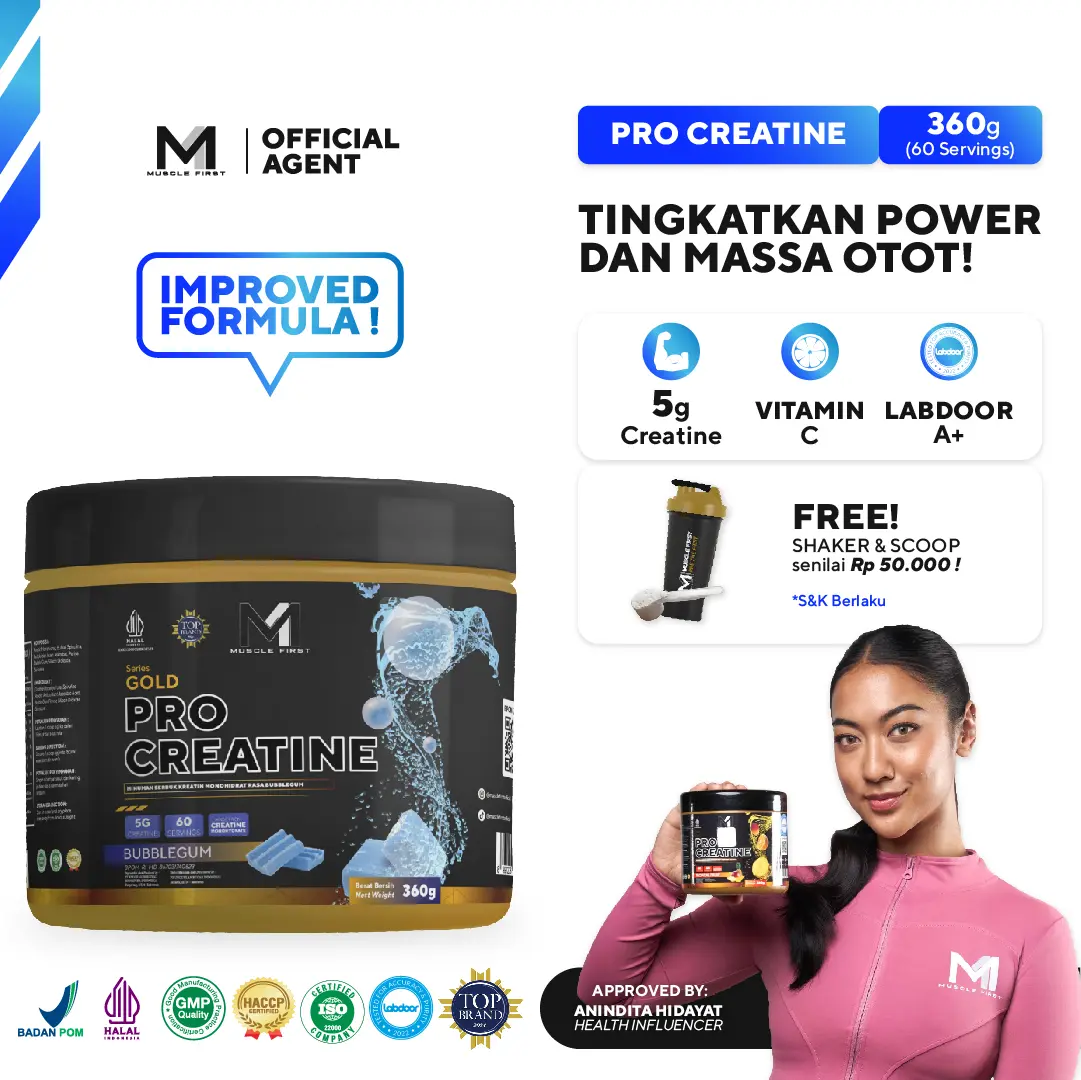 MUSCLE FIRST - Pro Creatine 360gr - Suplement Fitness Peach Peach kreatin  pembesar  otot