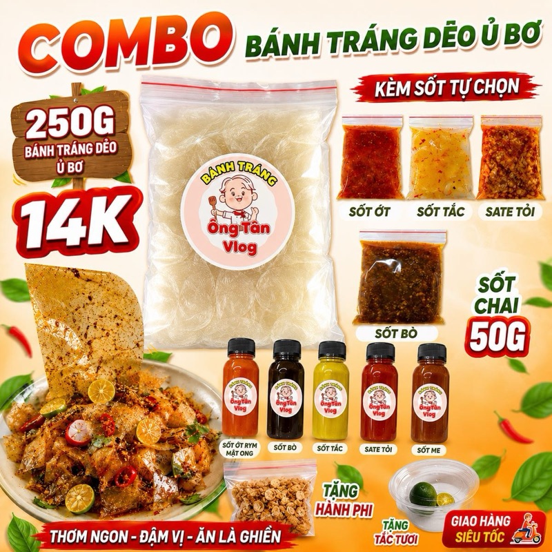 250g Bánh Tráng Kèm Muối Nhuyễn Hành Phi Tặng Sốt Tự Chọn