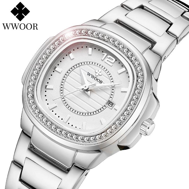 WWOOR- Women  Watch Đồng Hồ Đeo Tay Kim Cương Thời Trang Cho Nữ, Thương Hiệu Sang Trọng, Vàng, Thạch Anh, Cho Nữ, 8874
