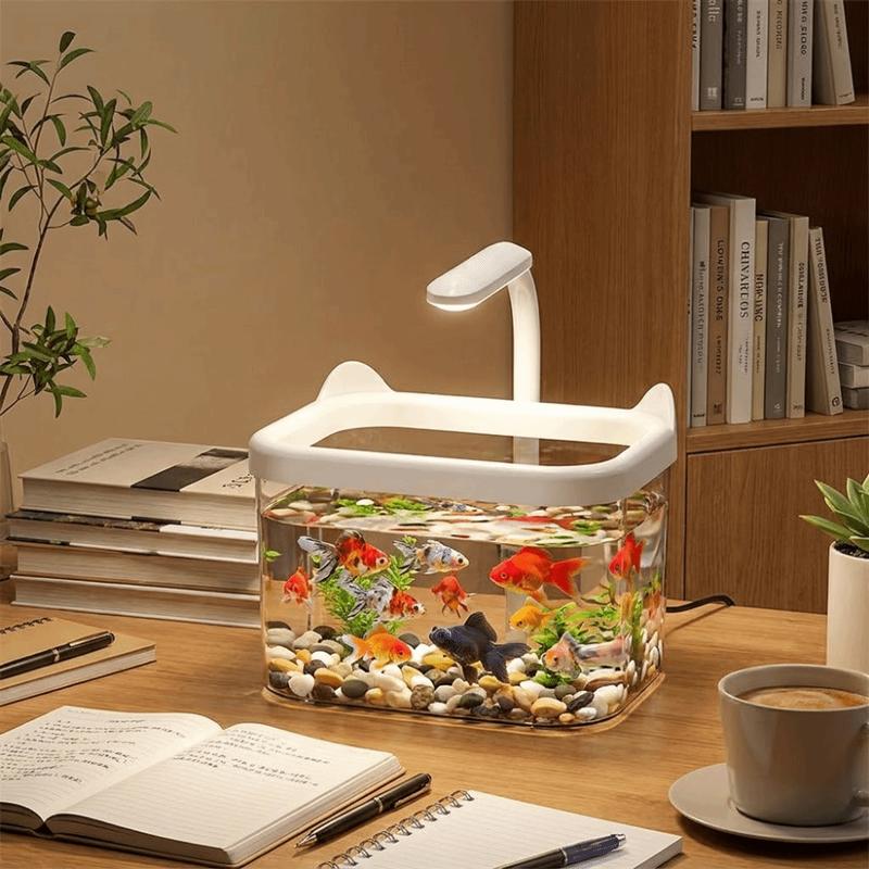 Sáng tạo Đèn LED Bể cá để bàn Nhựa Hình con mèo Bể cá Betta Bền bỉ Trong suốt…