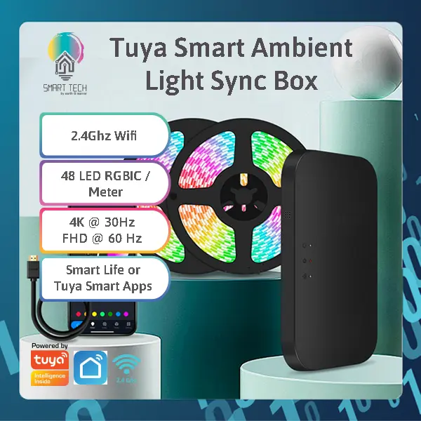 (Local Stock) Tuya / Smartlife TV or Projector HDMI sources  LED Strip Light Sync Box Support 4K/HDR/GAME/TV BOX/Alexa Google Smart Voice Control