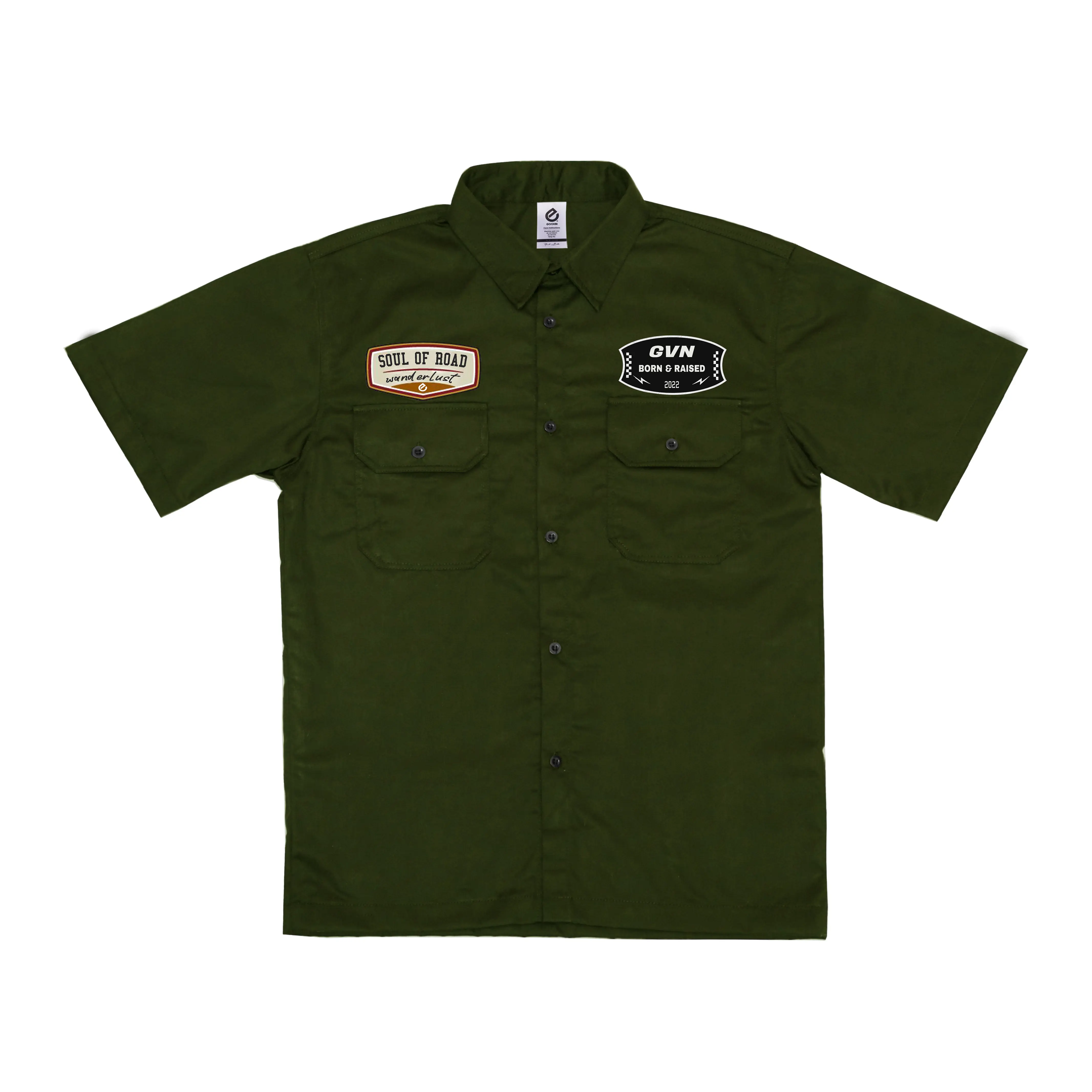Goovin Workshirt Wanderlust Kemeja Lengan Pendek Army