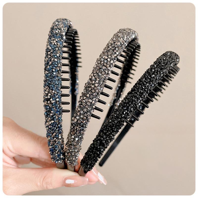 Băng Đô Chống Trượt Đính Đá Và Răng, Đầy Đủ, Dành Cho Nữ, Thích Hợp Để Rửa Mặt, Cao Cấp, Dễ Phối Đồ, Kẹp Tóc Không Gây Hại