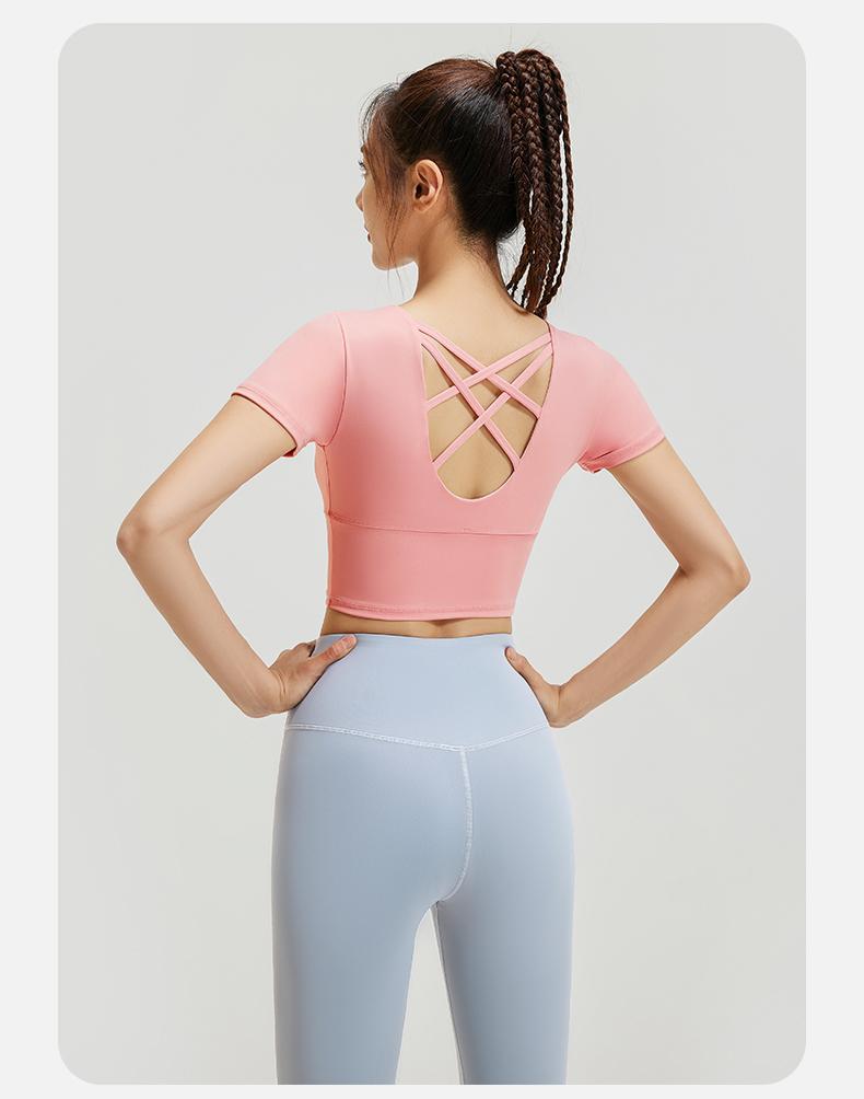 Product Introduction of CHICHI Short-sleeve Slimming Nude Back Yoga Sports Vest High Elasticity Chest Pad Tennis Fitness Women Bra-free Tight Running Cycling Climbing Gym Dance Training 10