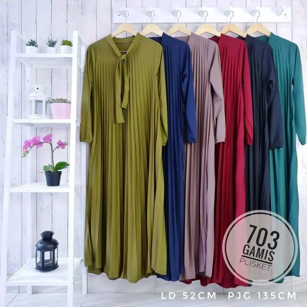 Gamis Plisket Terbaru / Model Tali Pita / Longdress Plisket Lengan Panjang Murah