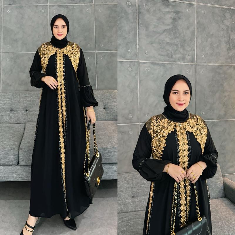 Abaya Turki Gamis Arab Jasmine Muslimah Wanita Dress Kode 007 Mewah Hitam 1