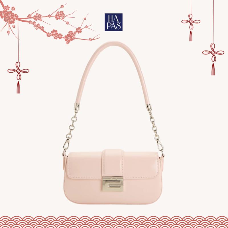 Túi Xách Nữ HAPAS Chính Hãng Đeo Vai Đai Ngang C Chic Cao Cấp Đơn Giản Size 21 Màu Hồng - TDV23056 Jean Bag Lady Chain Da Nhung Đeo Chéo 