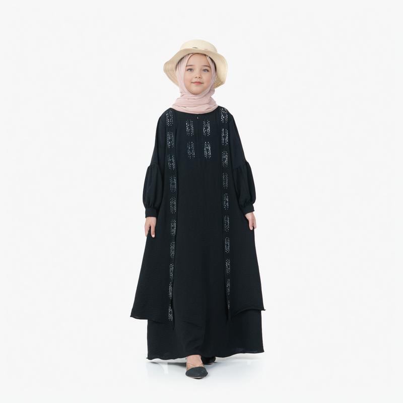 Basadzhi Kids Baju Muslim Anak Usia 5Th Sampai 13 Th Bahan Cey Crinkle Cantik Kancing Nyaman Hitam Variasi Putih Gamis Tanggung 2
