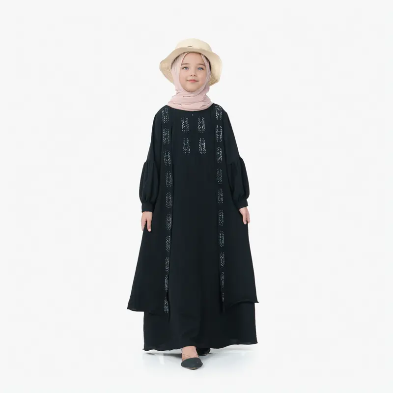 Basadzhi Kids Baju Muslim Anak Usia 5Th Sampai 13 Th Bahan Cey Crinkle Cantik Kancing Nyaman Hitam Variasi Putih Gamis Tanggung 1