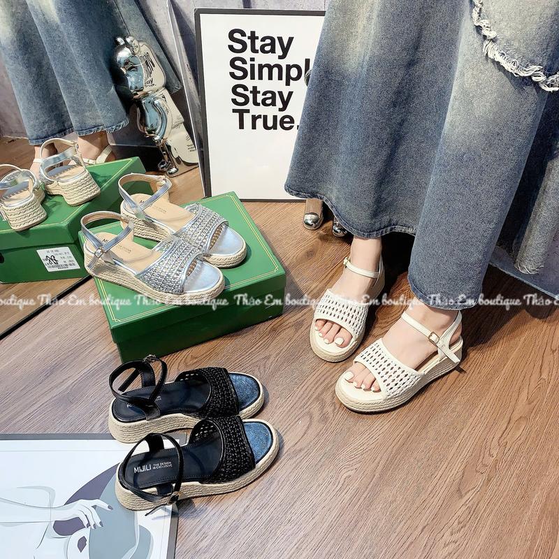 [Thảo Em - XD89] Dép quai hậu nữ đế xuồng giả cói  5p mũi tròn dạng lưới