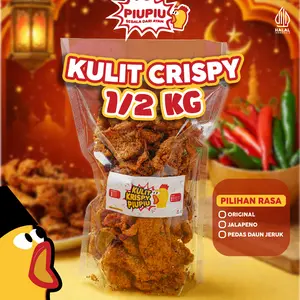 Piu Piu - Kulit Ayam Crispy 500gr Snacks/Cemilan/Food Rasa Jalapeno/Original/Pedas Daun Jeruk