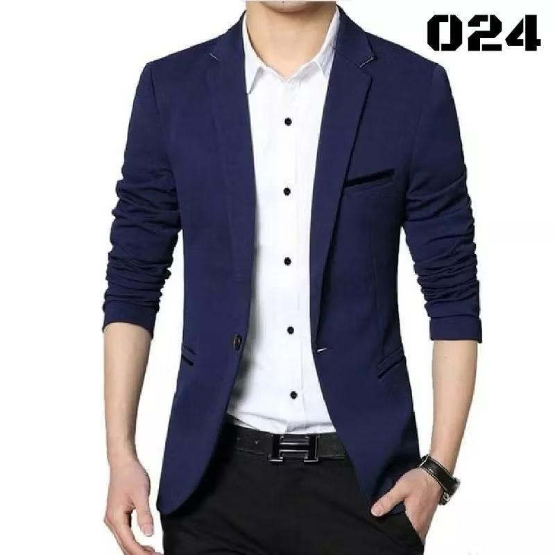 Blazer Casual Pria Style Korea - Jaket Formal Panjang Hitam Slim Fit - Cardigan, Kantor, Dewasa, Pria Keren Semi Cowok Kerja Putih 6