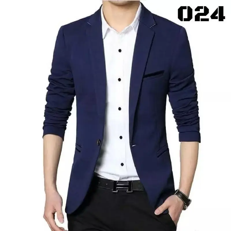 Blazer Casual Pria Style Korea - Jaket Formal Panjang Hitam Slim Fit - Cardigan, Kantor, Dewasa, Pria Keren Semi Cowok Kerja Putih 5