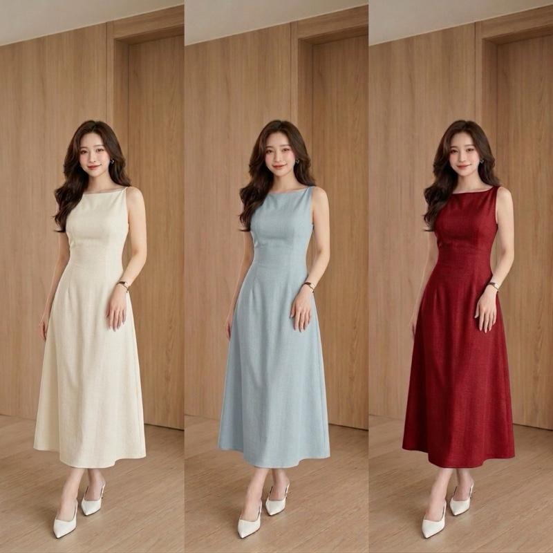 Váy Cổ Thuyền Dáng Dài Chất Chéo Hàn Sang Trọng Mát Mẻ Dành Cho Phái Đẹp - AC 019