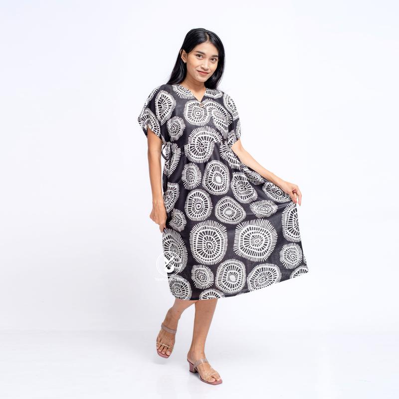 Daster Kimono Pendek Dress Wanita Motif Panjang Selutut Busui Bumil Kancing LD 120 Santai Tidur Katun Rayon Lembut Nyaman YashCollection 4