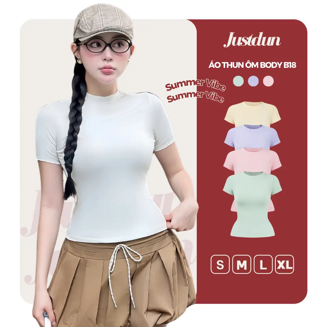 [ 30 MÀU LẠ ] Áo Thun Nữ Ôm Thắt Eo Body JUSTDUN B18 Cổ Tròn Tay Ngắn, Cotton Mịn Co Giãn 4 Chiều, Mềm Mại Thoáng Khí.