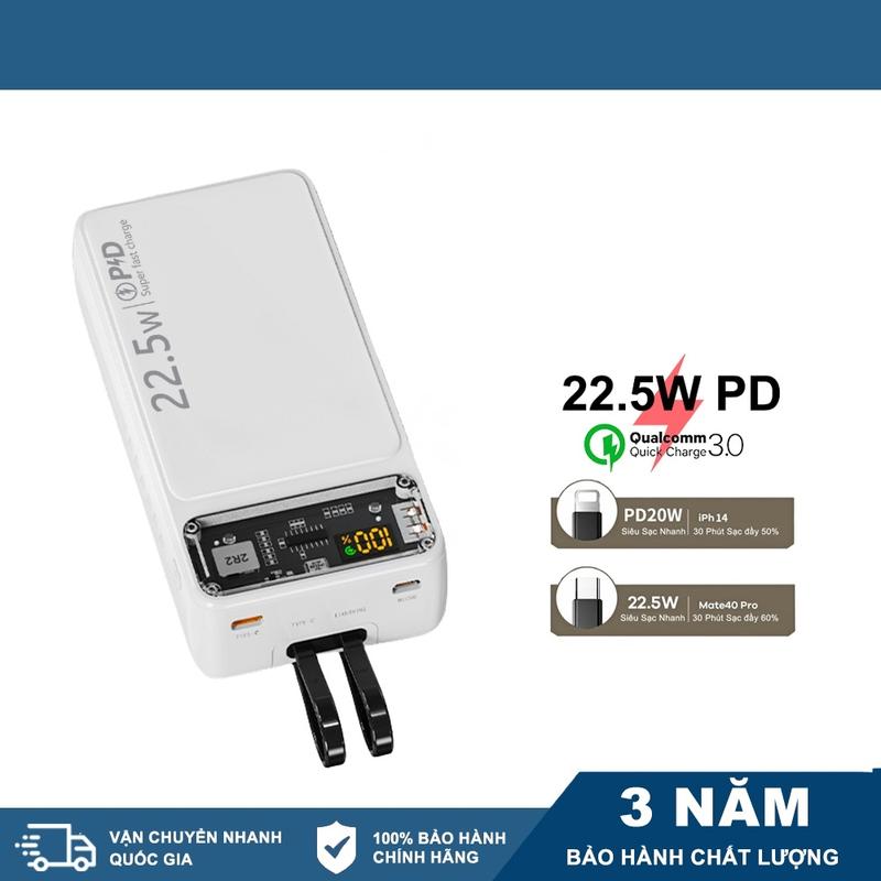 Sạc Dự Phòng TZ100 30000mah Tích Hợp 2 Dây Sạc Sạc Siêu Nhanh Pin Lithium Bảo Hành 12 Tháng Pin Dự Phòng Type C