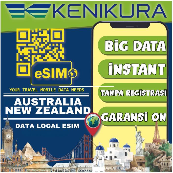 Gambar ESIM Australia New Zealand internet paket data e sim ausie OZ NZ E-SIM Kenikura - 1 Day, 500Mb/day dari Kenikura Tour Kota Tangerang Selatan Tokopedia