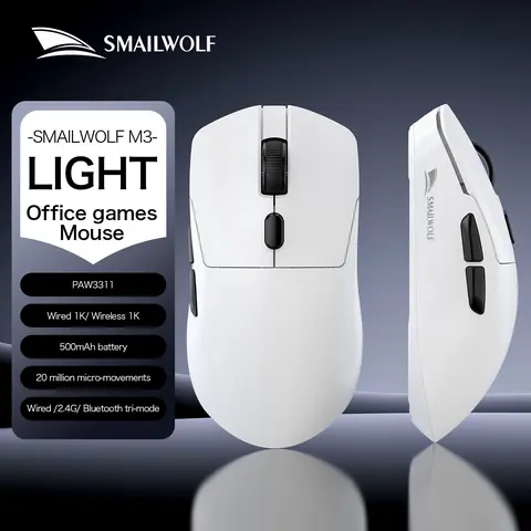 Chuột Gaming SmaiWolf M3 / M3 Pro 3 Chế Độ (Bluetooth/2.4G/Dây) - Siêu Nhẹ 65g, Mắt Đọc PAW3311/S205, Có Đốc Sạc Tiện Lợi App
