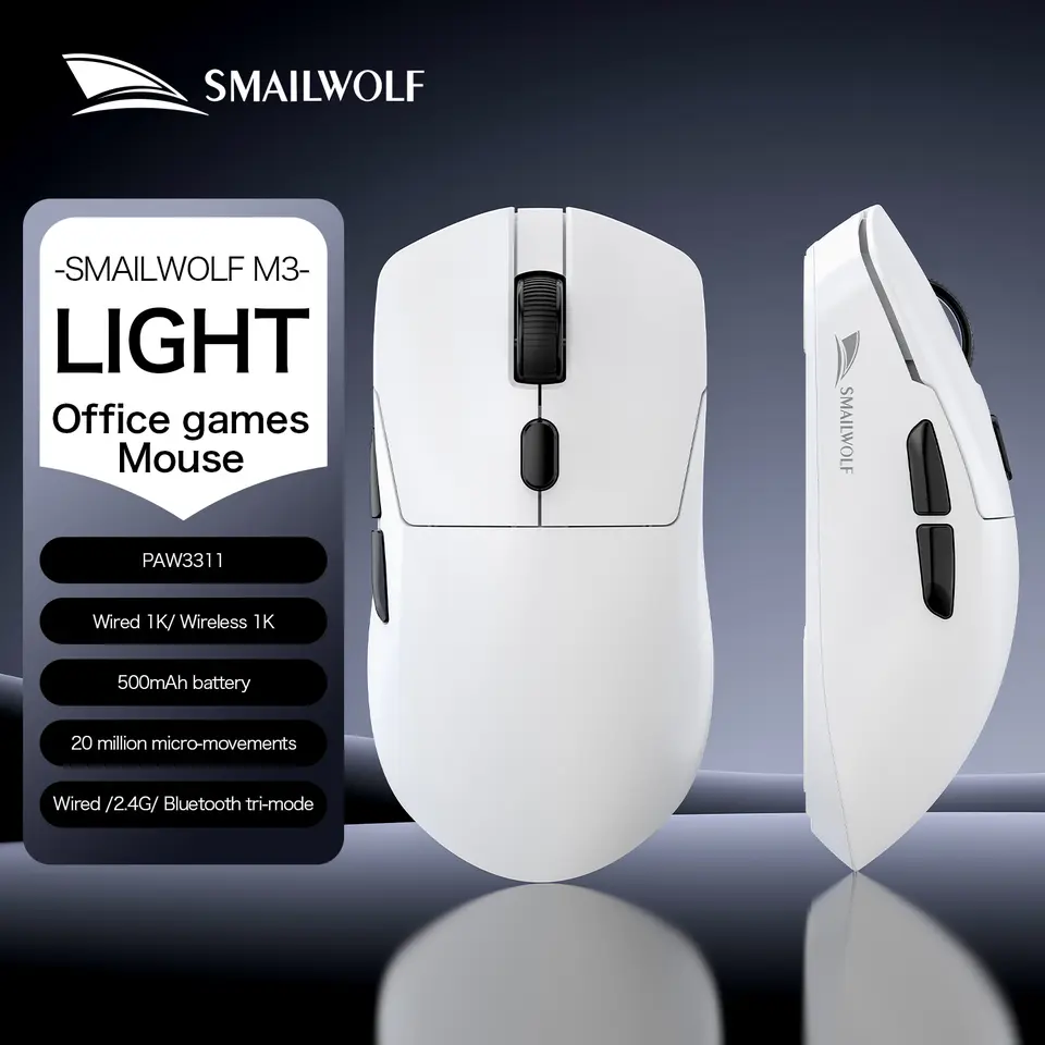 Chuột Gaming SmaiWolf M3 / M3 Pro 3 Chế Độ (Bluetooth/2.4G/Dây) - Siêu Nhẹ 65g, Mắt Đọc PAW3311/S205, Có Đốc Sạc Tiện Lợi App