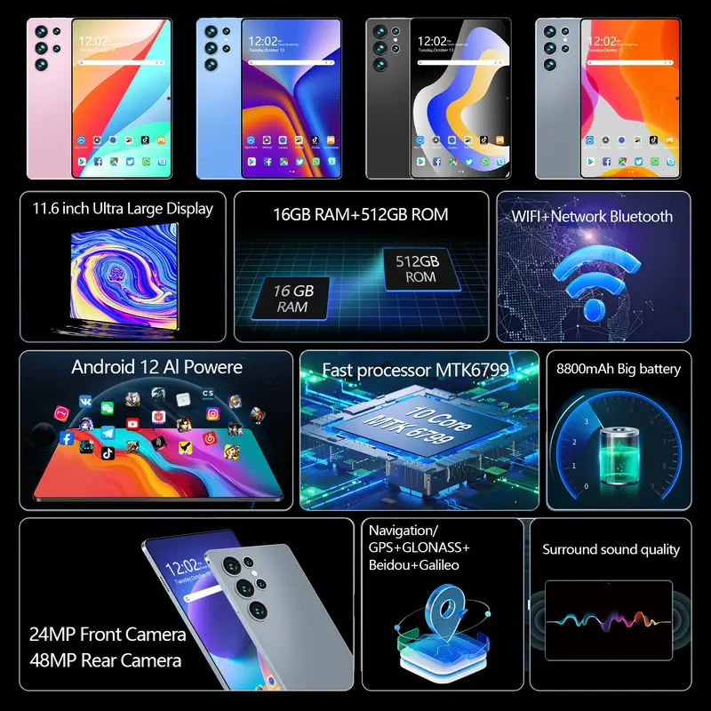 【Limited time offer for free wireless mouse keyboard】  s10  11.6" Tablet [16GB+1TB] | Pengalaman Pro Layaknya PC | 120Hz OLED Real Color FullView Display | Ultra-tipi 1