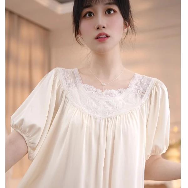Product Introduction of Loose solid color nightdress thin style simple lace palace style slim fashion temperament summer elegance 11
