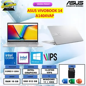ASUS VIVOBOOK 14 A1404VAP CORE 5 120U 16GB 512GB W11+OHS+M365B 14.0FHD VIPS