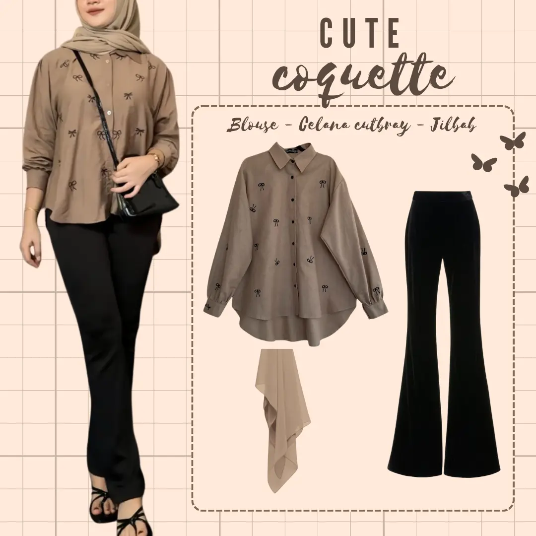 3 in 1 Setelan Wanita Kekinian ( Blouse - Celana Cutbray - Jilbab Bella Square ) One Set - LS089 Casual Remaja