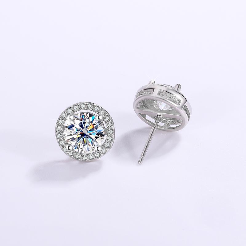 Product Introduction of s925 Sterling silver Moissanite earrings Classic Round Bag 1CT, wedding date gift earrings 2