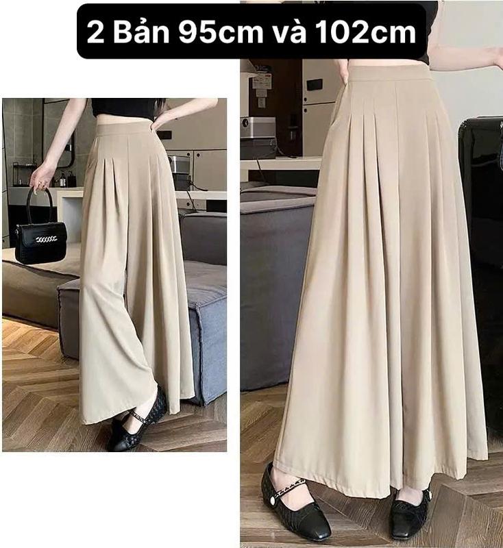 Quần ống rộng giả váy (có bản nấm) xếp ly dáng dài quần Vải Lưng Cao, chất mềm mịn mát 2 phiên bản 95cm và 102cm