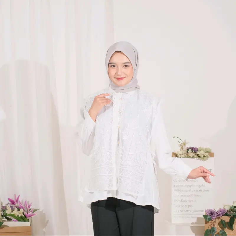 vest brukat white tanpa kemeja Wanita Atasan Rompi Cewek 2