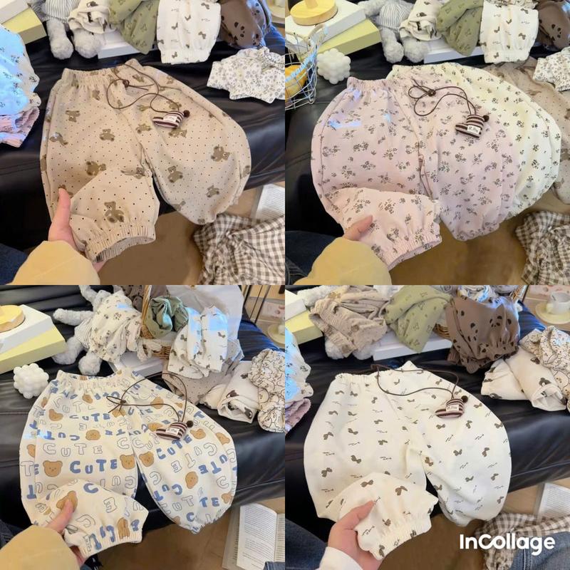  QUẦN nỉ bé trai bé gái HỌA TIẾT GẤU NƠ CUTE QC17 chất liệu nỉ ấm áp size 8-20kg M99 cho bé yêu 