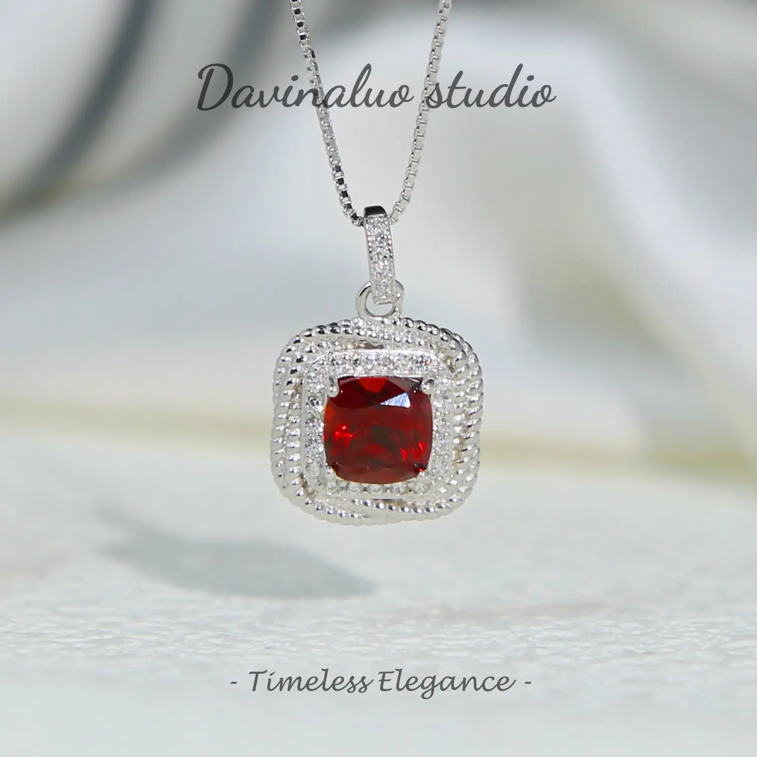 S925 Sterling Silver Natural Gemstone Garnet Necklace
