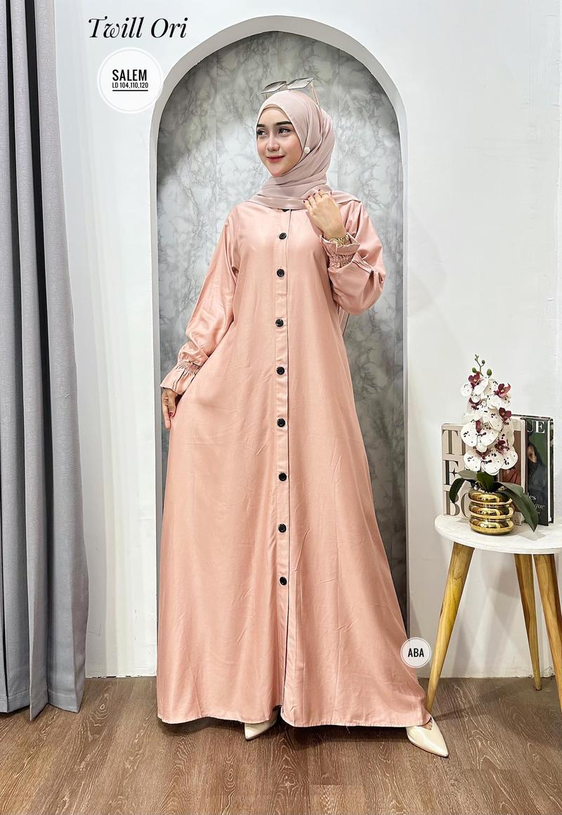 Product Introduction of gamis polos twil ori dress panjang busui tali samping Muslim Twill Kancing Cantik Karet Wudhu Kain Lembut Tebal Kerah Motif Wanita Rayon Katun Mewah Baju Maxi 1