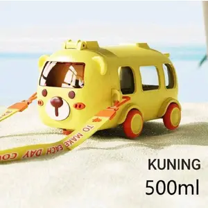 Botol minum anak VIRAL motif bus mobil karakter Lucu dengan sedotan+tali panjang 500 ml