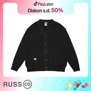 Russ Sweater Cardigan Knitting Rajut Tweed Black Crewneck Knitwear Kerah Pria Sweatshirt Tebal Hitam Panjang