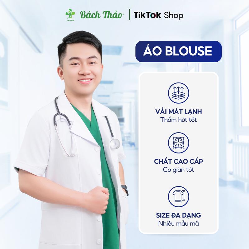 THÊU THEO YÊU CẦU Áo Blouse Trắng Dáng Dài Bách Thảo Cho Nam Bác Sĩ Dược Sĩ Chất Cotton Hàn Cao Cấp - Đồng Phục Bách Thảo