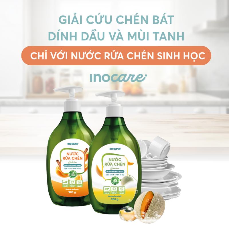 Nước rửa chén sinh học Inocare 900g an toàn cho da tay mùi hương tự nhiên thư giãn dễ chịu 