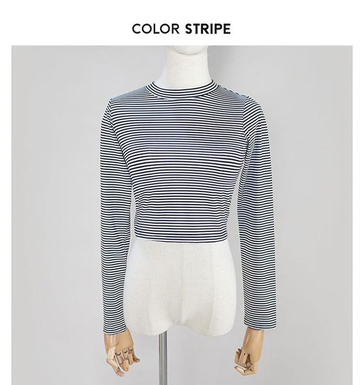 Product Introduction of Women's Swimsuit Long Sleeve Striped Sun Protection High Neck Short Midriff Outfit Comfortable Durable Foreign Trade Swimming Fitness Split Suit 8