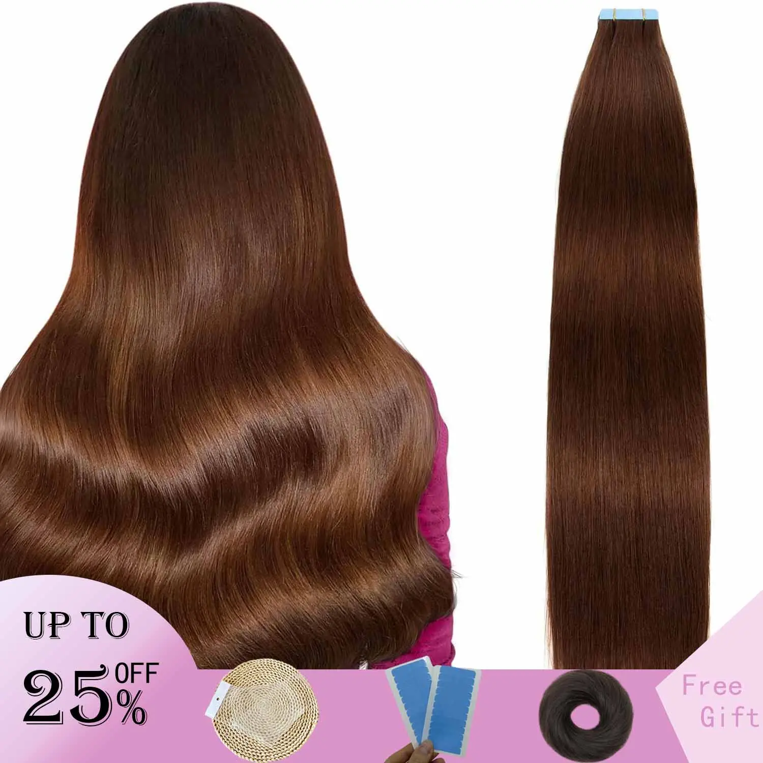 AGMITY Tape In Extensions Straight Remy Human Hair Invisible natural Seamless Skin Weft Tape Extensions can be reshaped replacement tape can be reused