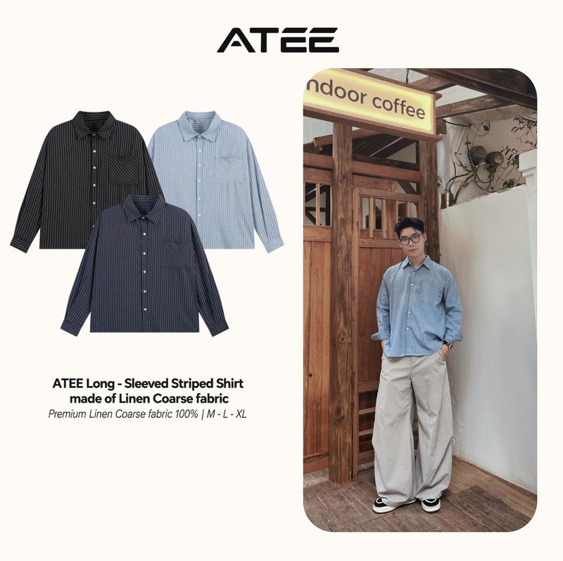 Áo Sơ Mi Nam Nữ Dài Tay Form Boxy Fit Kẻ Sọc Local Brand ATEE Vải Linen Thô Nhẹ, Thoáng Mát - AT002