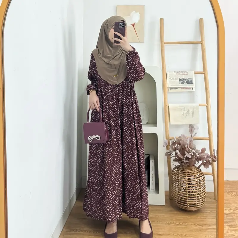 Arsy Midi Dress Set Hijab Gamis Lebaran Rayon Motif 5