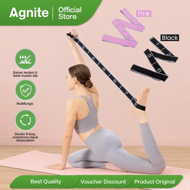 Agnite 8 Loop Segmented Resistance Band / Stretching Exercise Strap / Tali Resisten Olahraga Rumah Elastis Multifungsi Balet Yoga Dansa ER263X