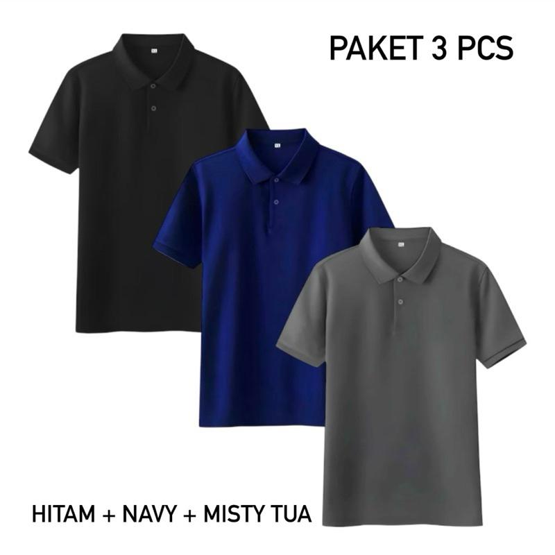 Paket 3 Pcs Kaos Polo Shirt Kerah Polos / Kaos Polo Pria Lengan Pendek / Kaos Seragaman 7